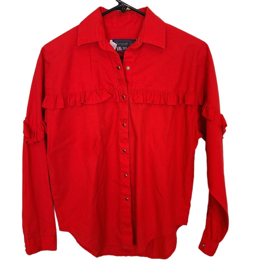 VTG Panhandle Slim Shirt Long Sleeve Top Women S Red Western Shirt Womens Ruffle